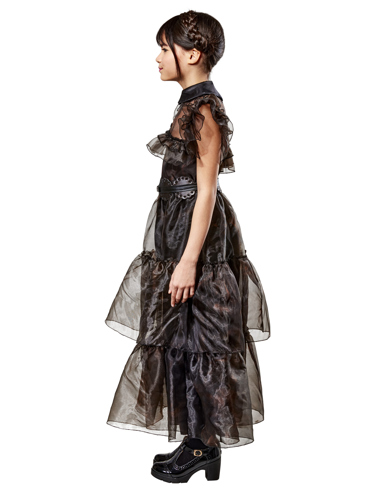 Costume Mercredi Addams Pour Enfant Fille - Robe Noire Gothique Avec Accessoires (perruque, Collier, Sac, Chaussettes) - Taille 120-140 Cm