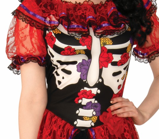 Déguisement adulte femme dia de los muertos ROUGE – Image 3